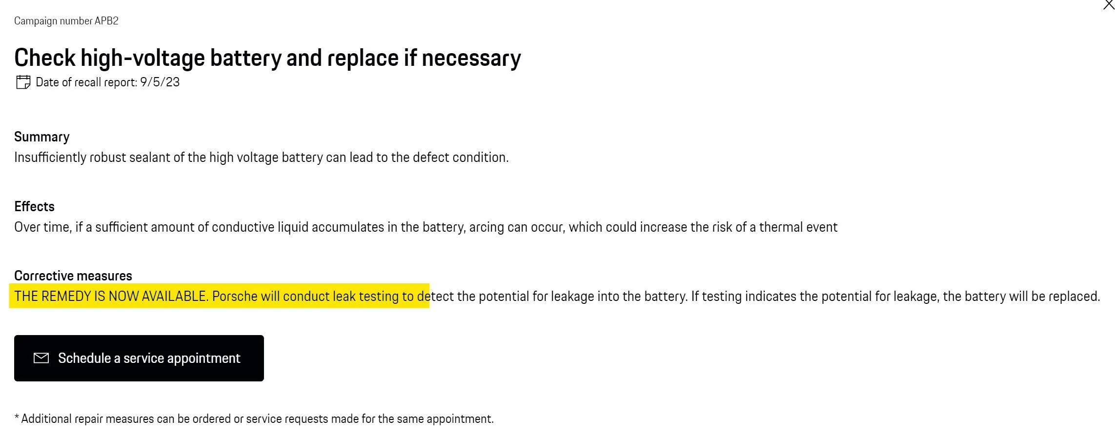 Porsche Taycan New (Sept 2023) global stop sale on all Taycans? Recall APB2 updated Sept 11, 2023 1695939630579
