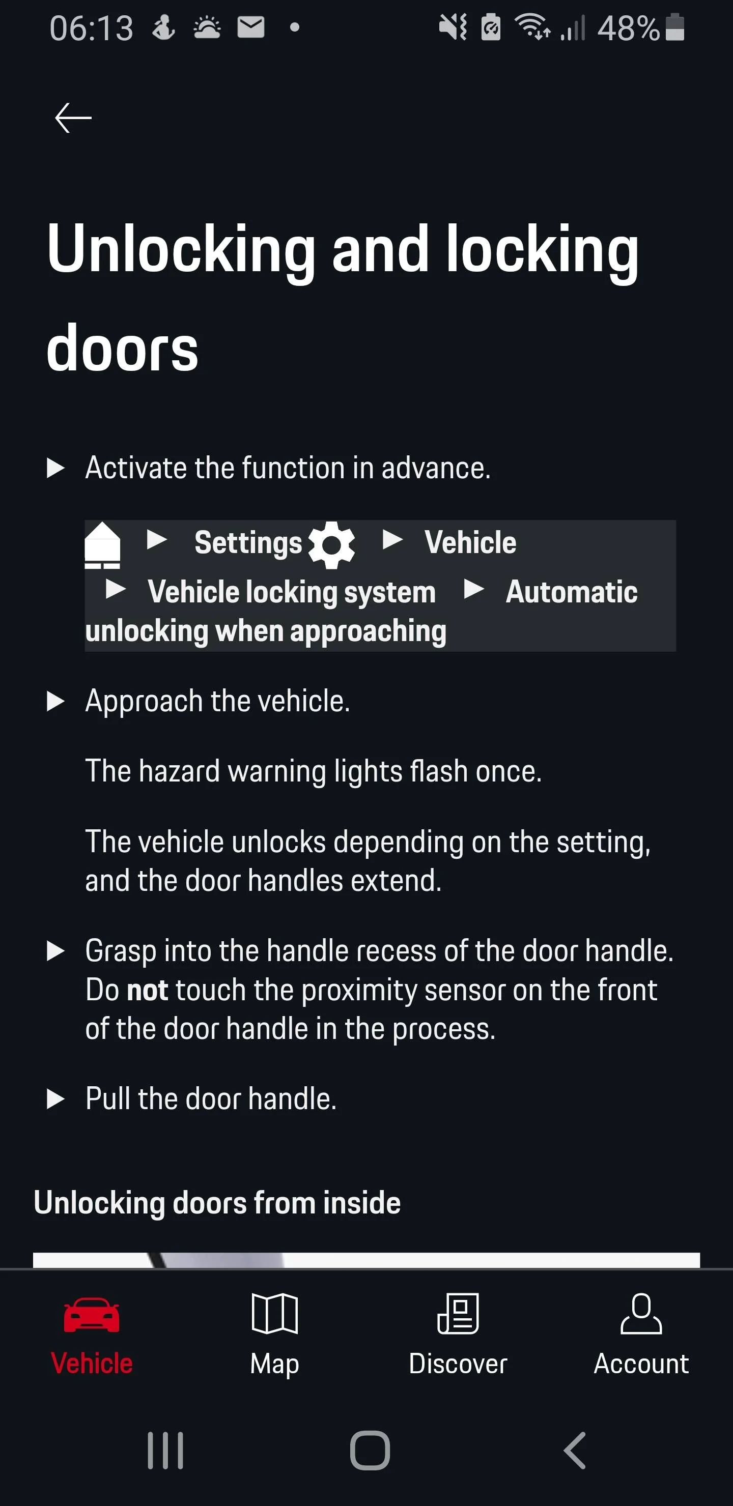 Porsche Taycan Comfort access query Screenshot_20231006-061319_My Porsch