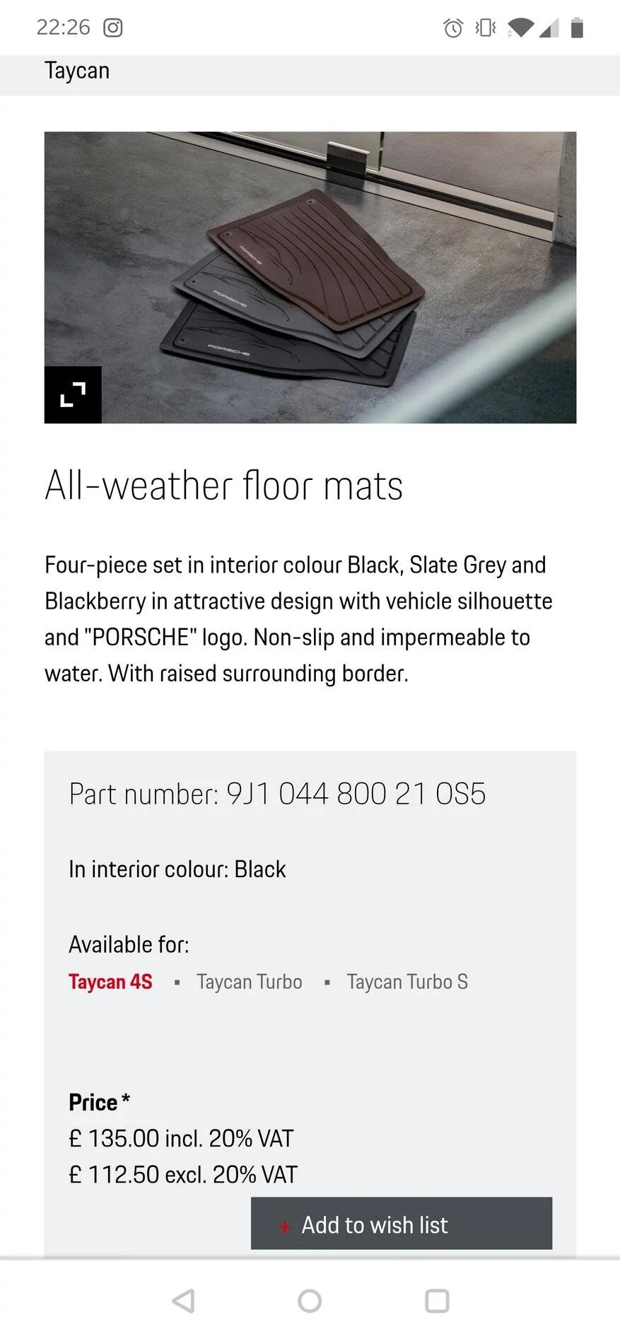 Porsche Taycan All Weather Floor Mats Screenshot_20200722-222641
