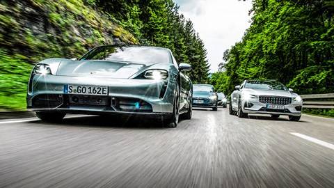 Porsche Taycan Porsche Taycan vs Tesla Model S vs BMW M5 vs Polestar 1 group test (2020) review - Car Magazine taycangroup_100