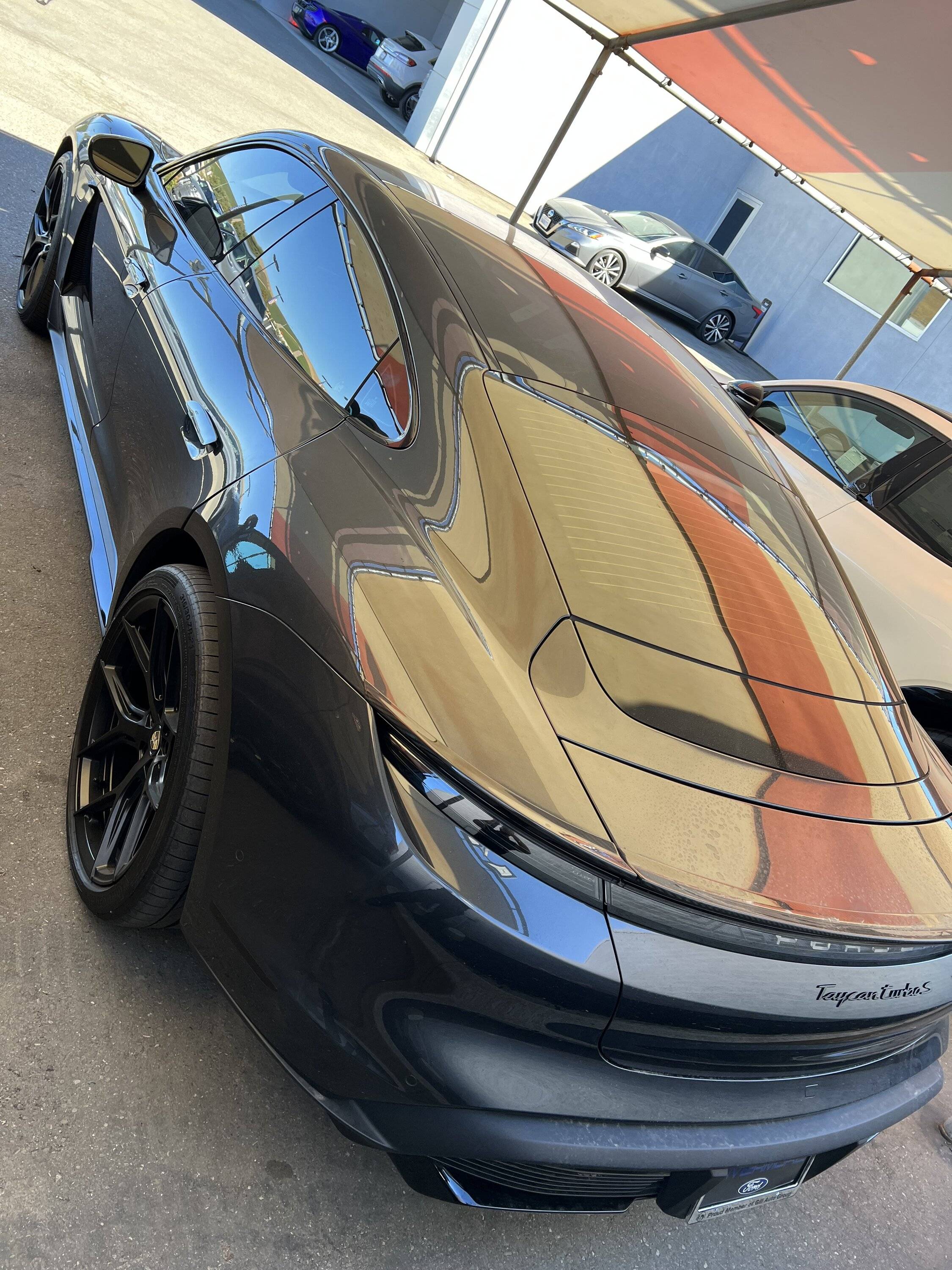 Porsche Taycan Volcano grey to chalk Grey wrap ideas IMG_7366
