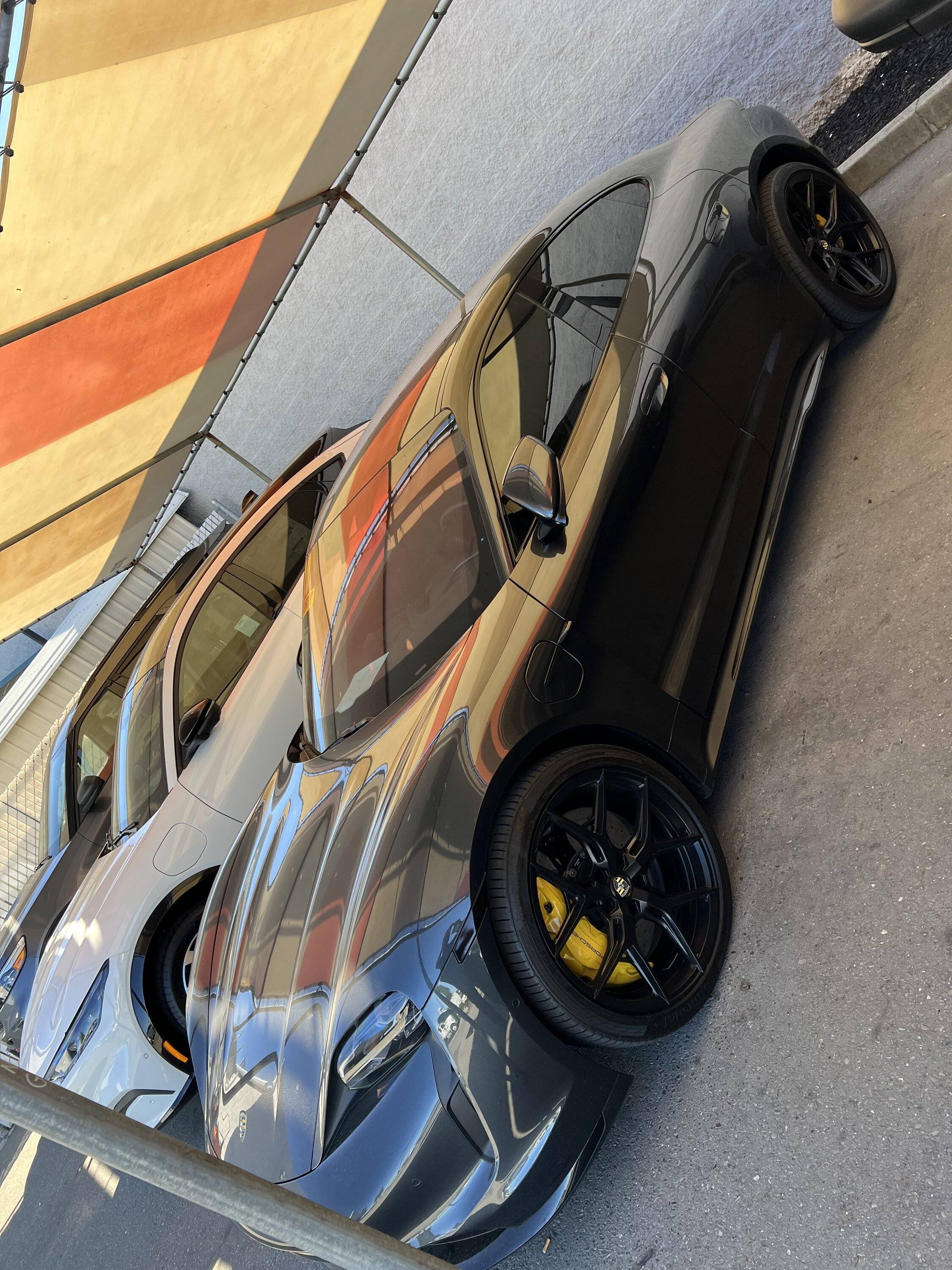 Porsche Taycan Volcano grey to chalk Grey wrap ideas IMG_7364