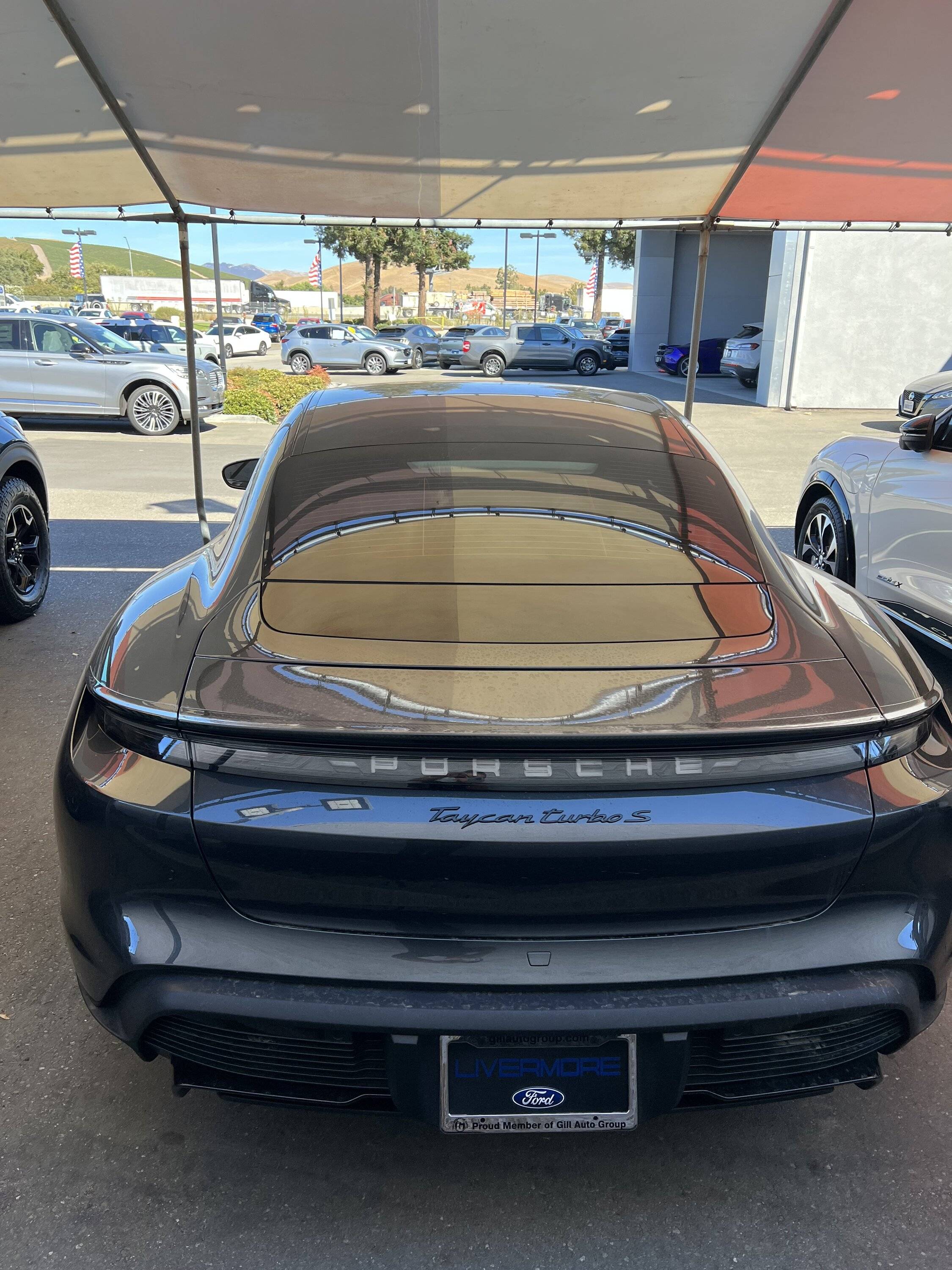Porsche Taycan Volcano grey to chalk Grey wrap ideas IMG_7368