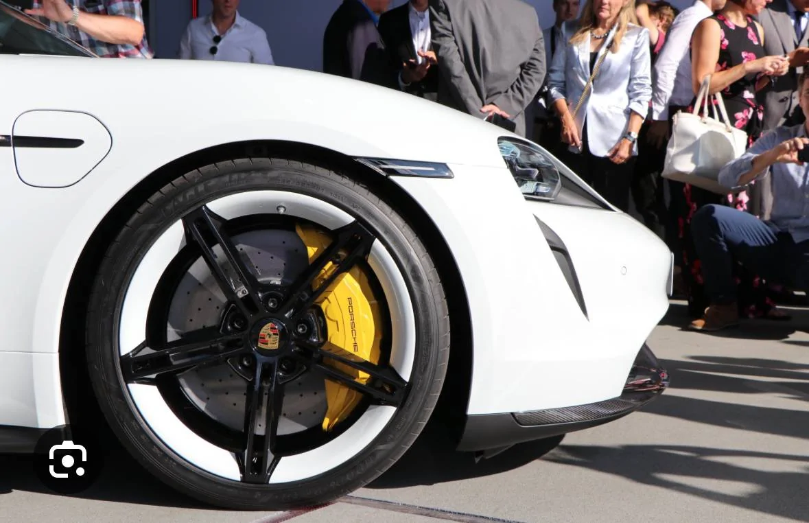 Porsche Taycan PSCB Brake Calipers Painted Black or Yellow on Mission E Wheels IMG_0850