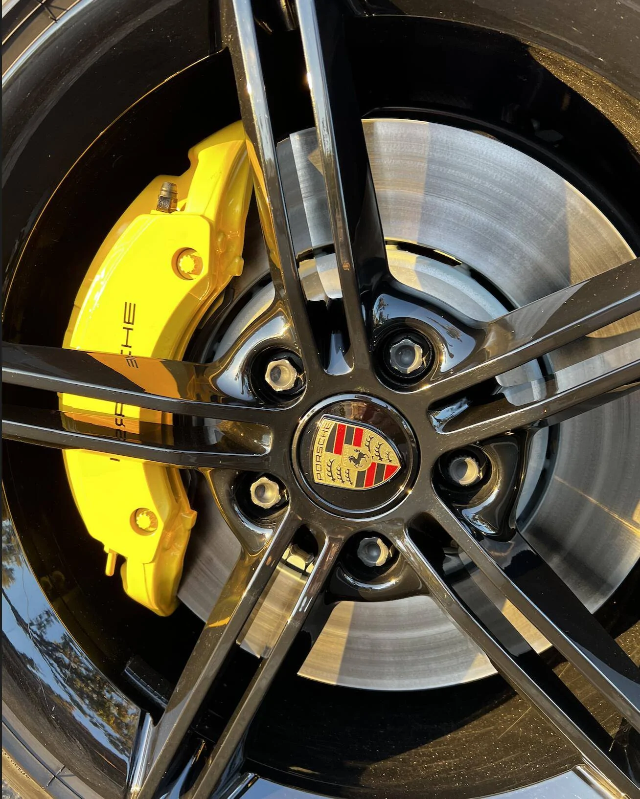 Porsche Taycan PSCB Brake Calipers Painted Black or Yellow on Mission E Wheels 1698373528495