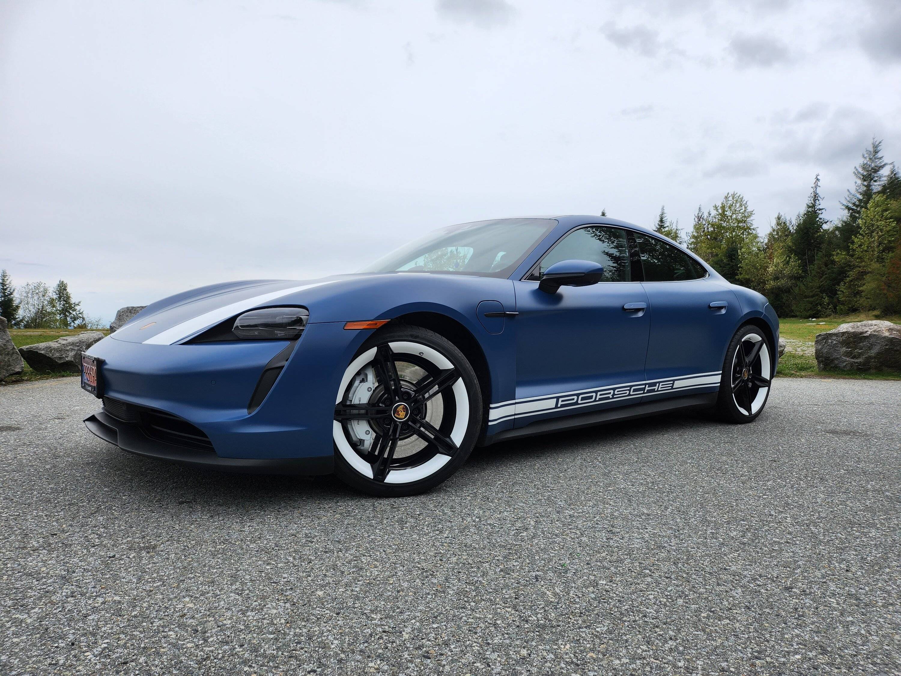 Porsche Taycan Taycan 4S Stealth PPF Wrapped with White Stripes, Wheels and Decals 20230924_162208