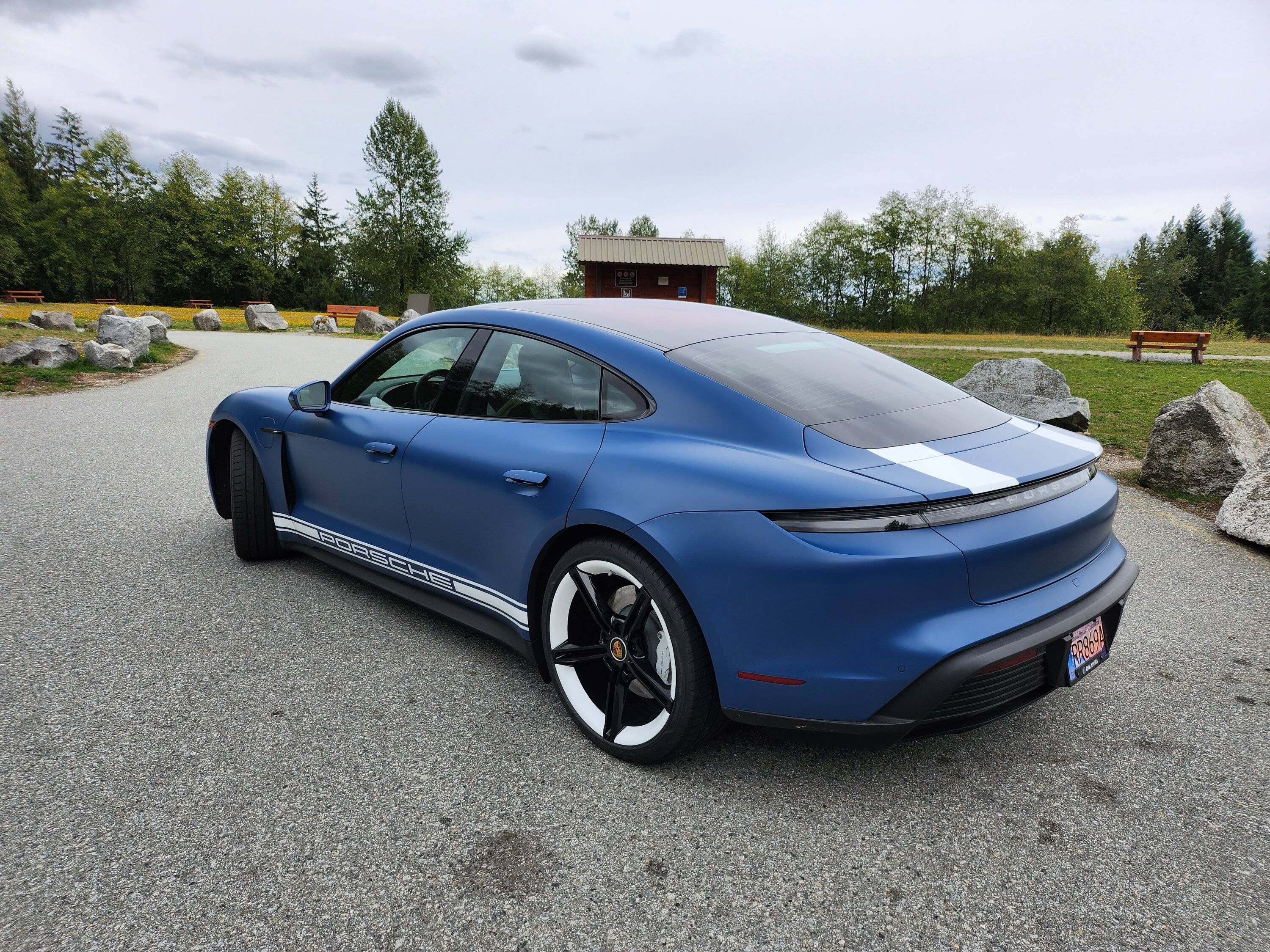 Porsche Taycan Taycan 4S Stealth PPF Wrapped with White Stripes, Wheels and Decals 20230924_162243