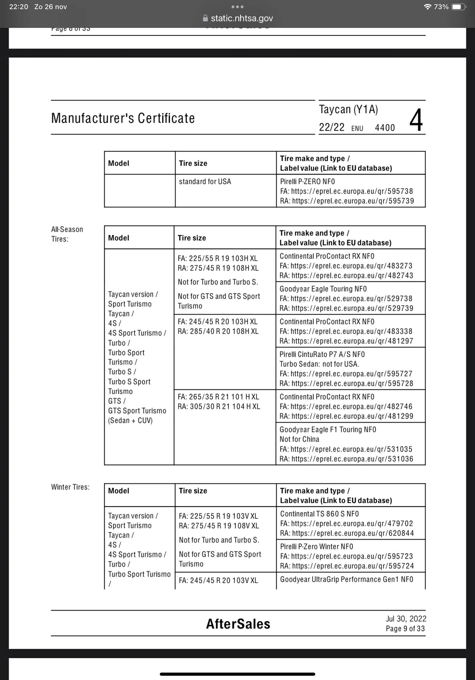 Porsche Taycan List of Porsche/EV approved or suitable tyres? IMG_0031