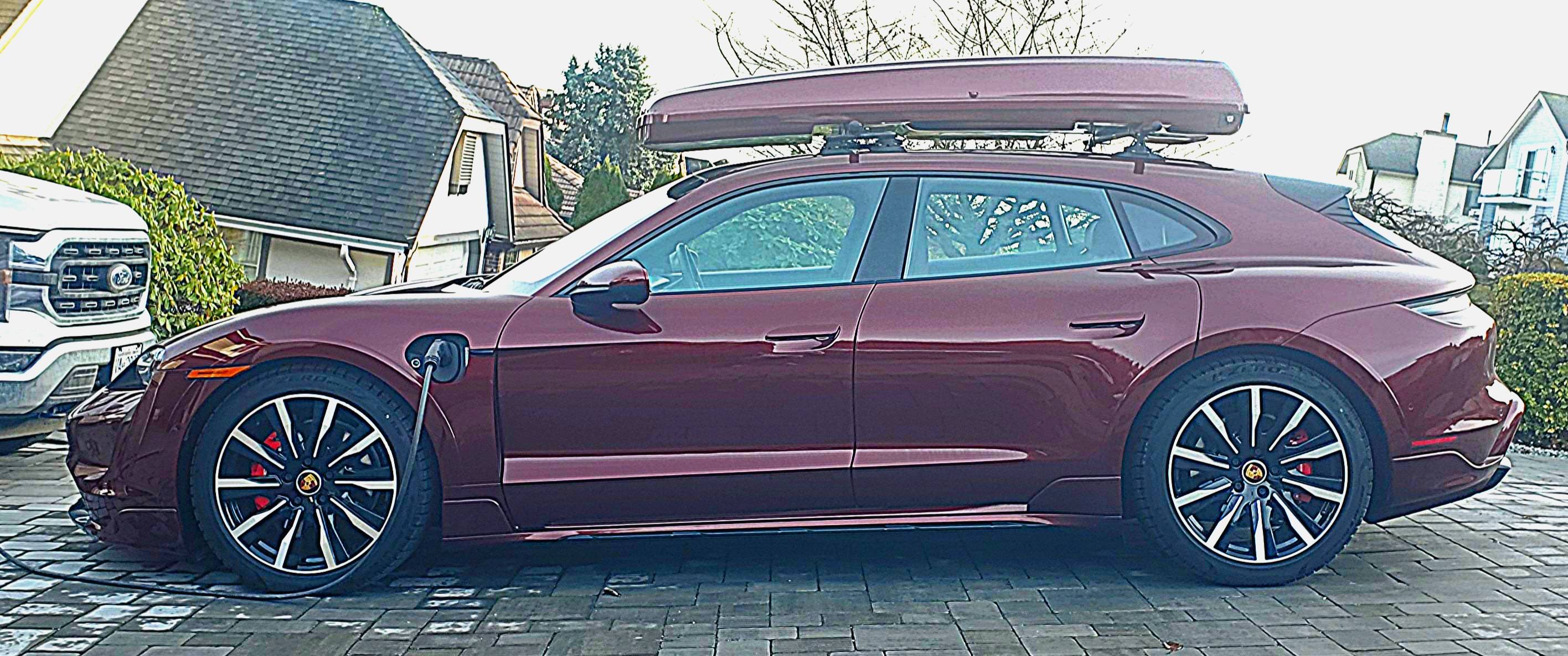Porsche Taycan Installed Custom ski box without roof rails 20231126_142353