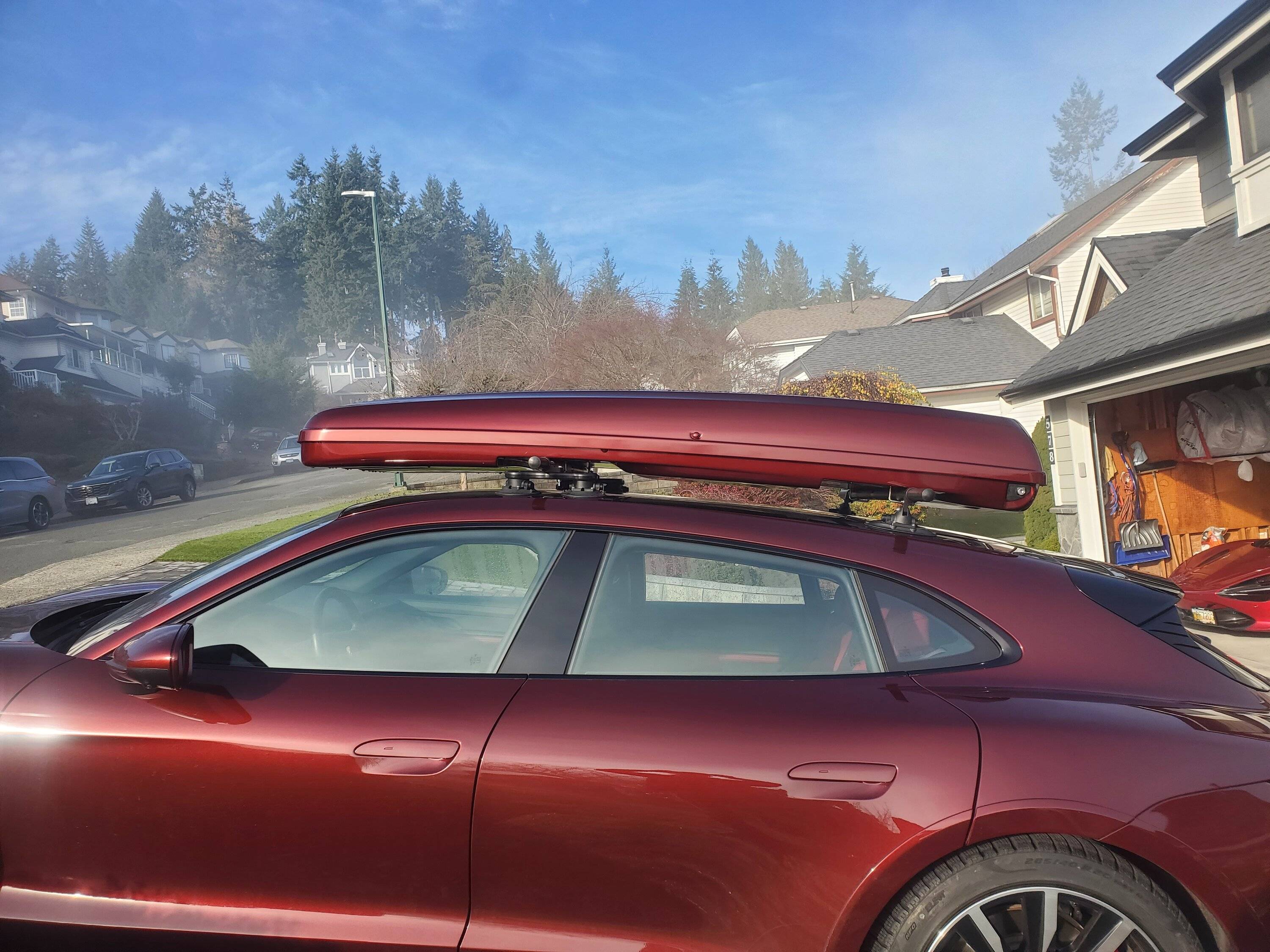 Porsche Taycan Installed Custom ski box without roof rails 20231128_120248