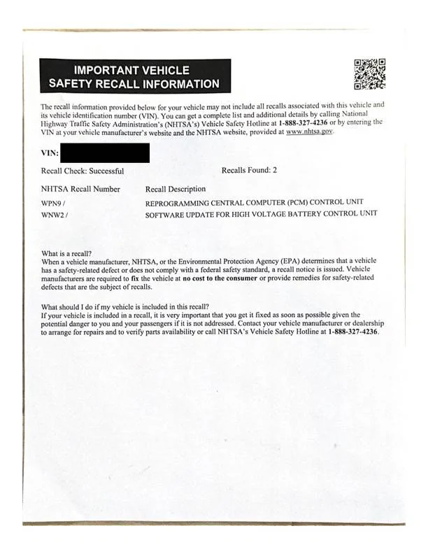 Porsche Taycan Inconsistent recall information Recall-Paperwork