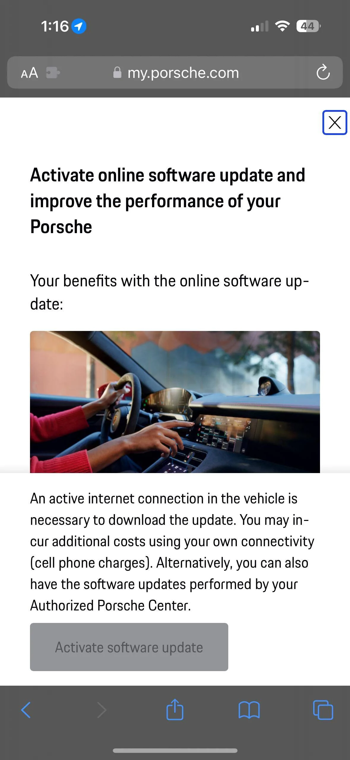 Porsche Taycan Can’t activate online updates IMG_3729