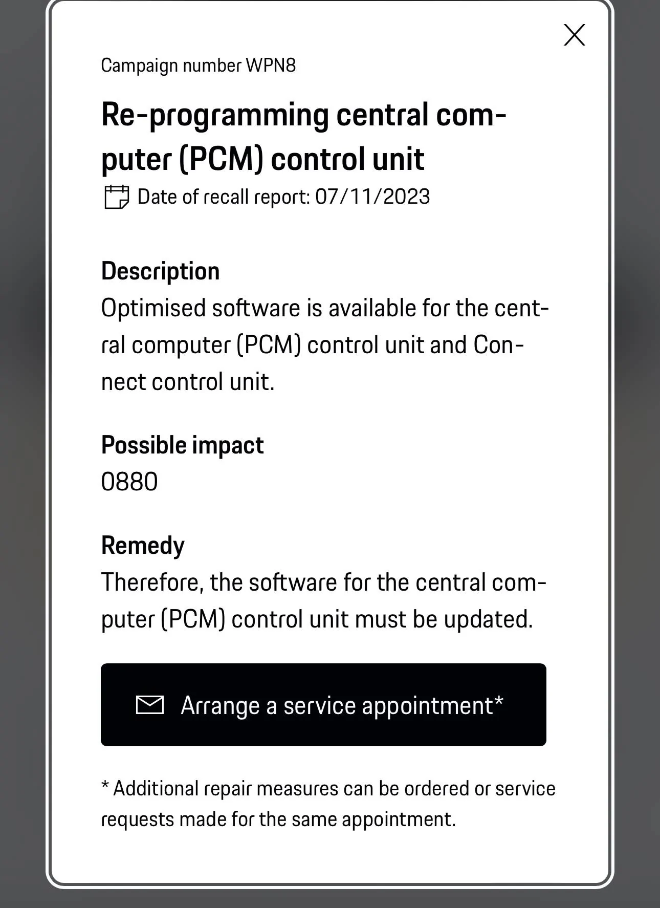Porsche Taycan PCM recall impact: 0880?? IMG_0737