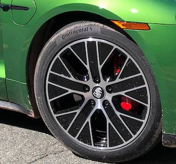 Porsche Taycan PSCB Brake Calipers Painted Black or Yellow on Mission E Wheels Original