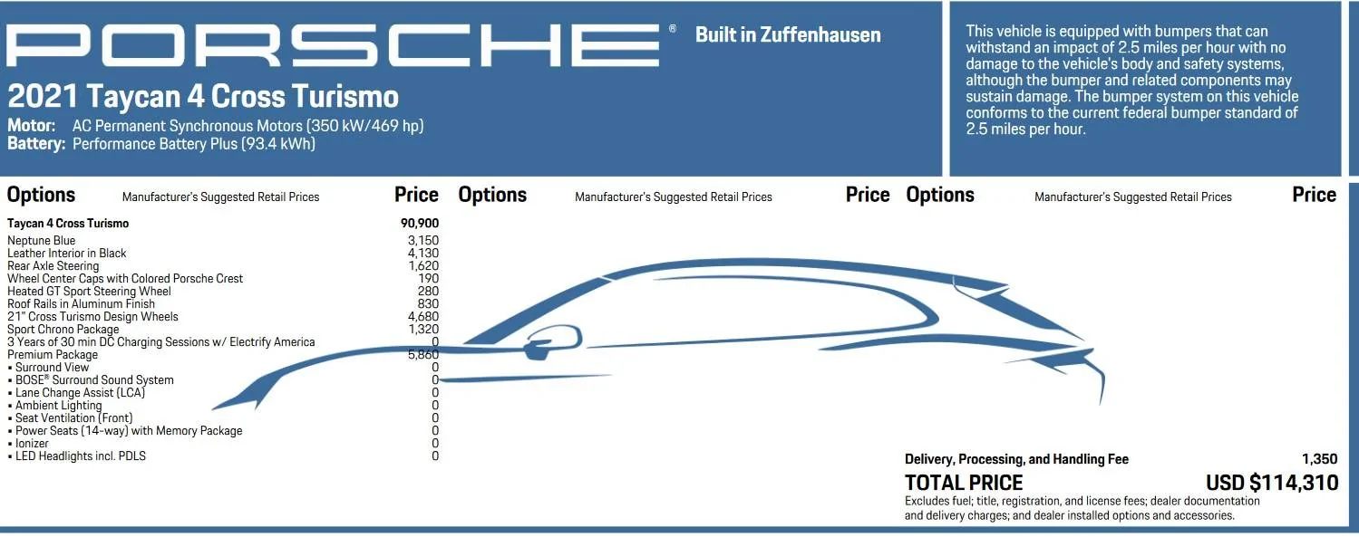 Porsche Taycan For Sale: 2021 Taycan Cross Turismo 4 Neptune Blue Screenshot 2024-01-09 095316