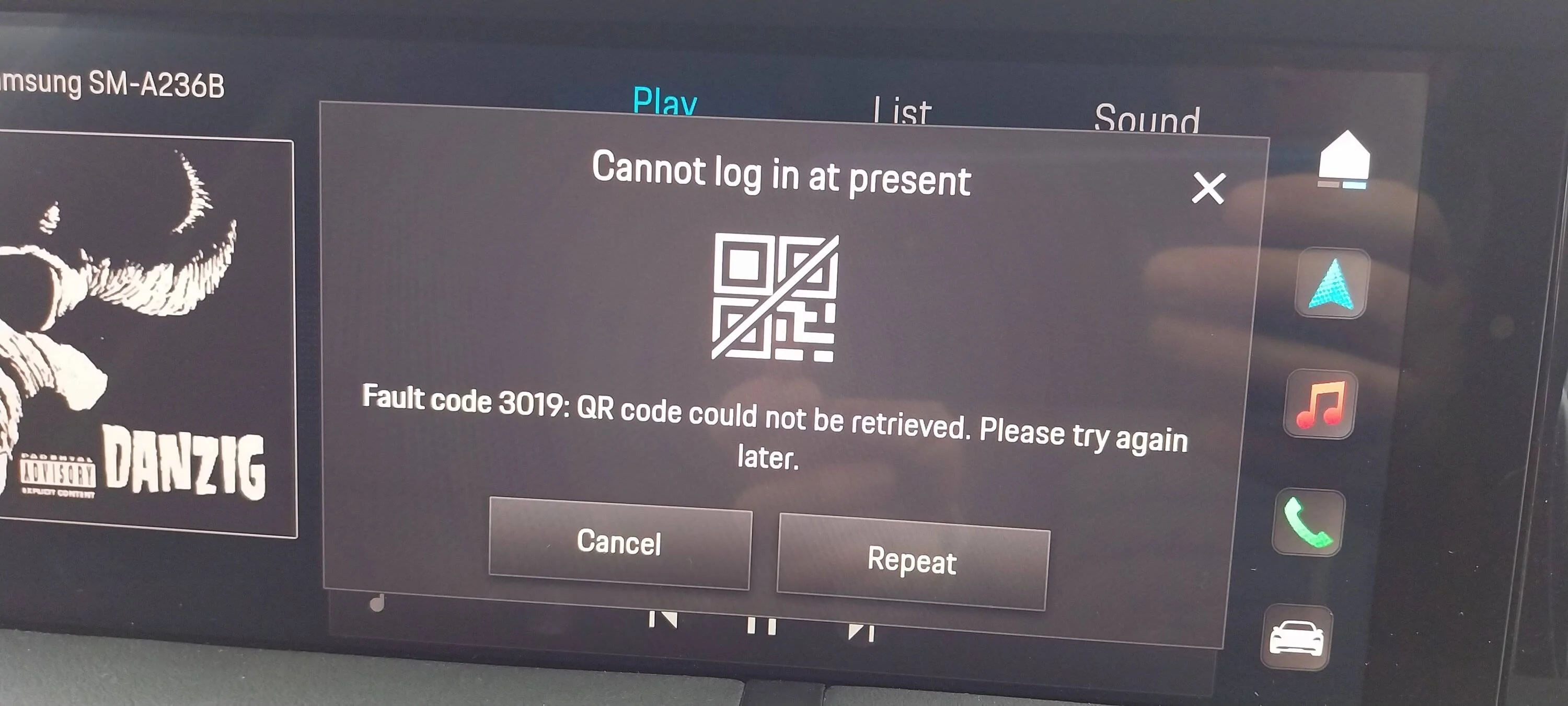 Porsche Taycan Spotify error 20240121_124341