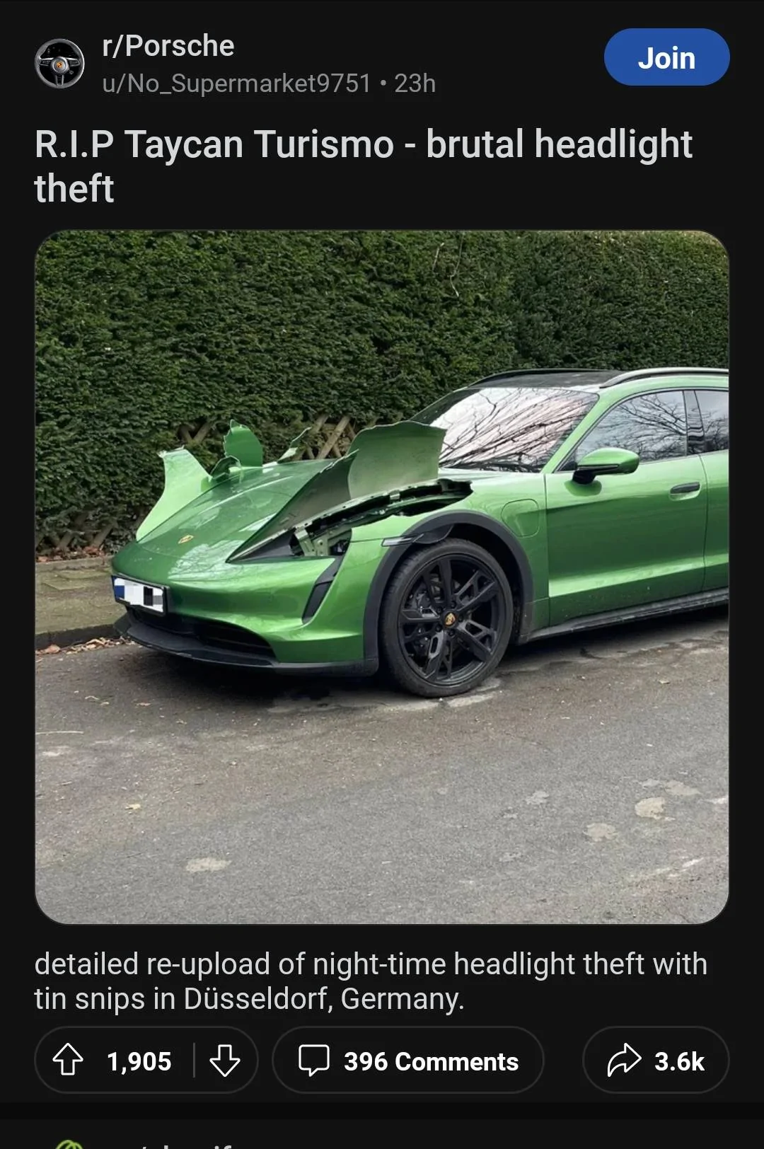 Porsche Taycan Taycan headlights stolen in worst possible way 🤢 1000044895