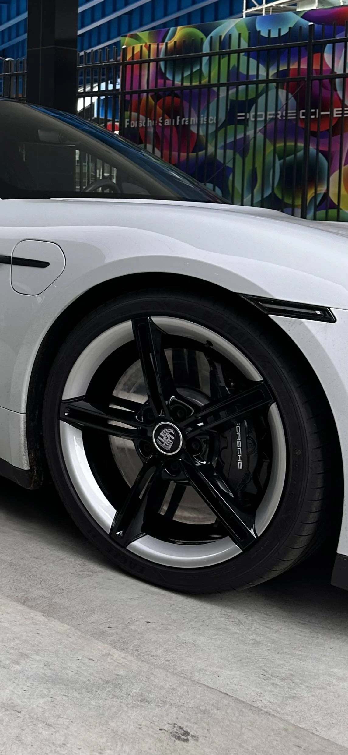 Porsche Taycan PSCB Brake Calipers Painted Black or Yellow on Mission E Wheels IMG_3769