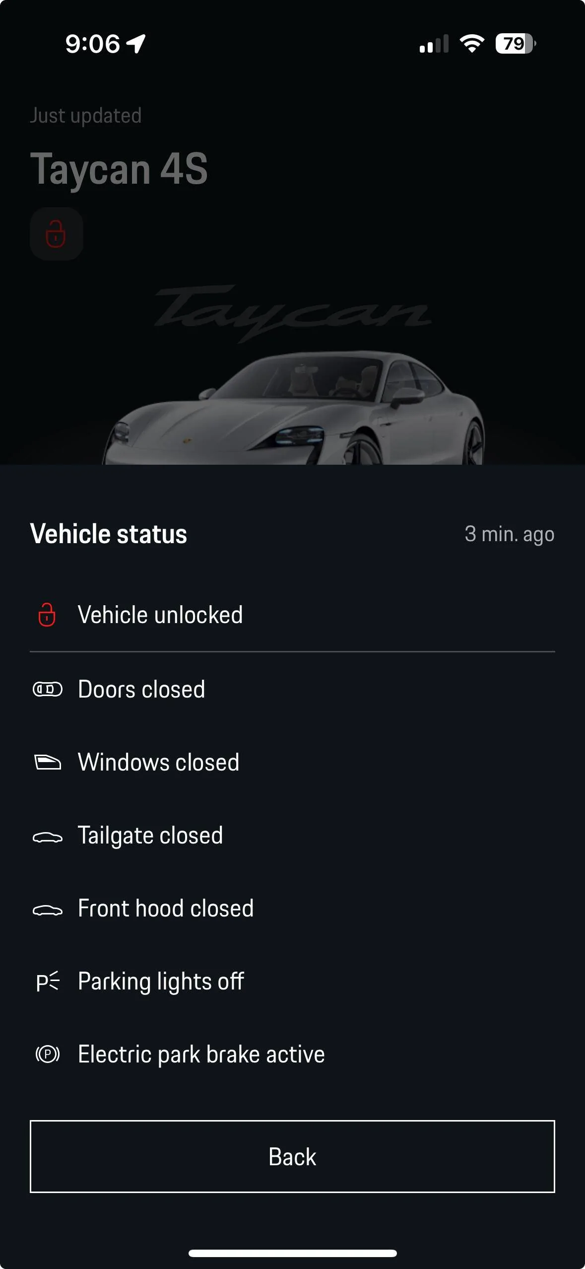 Porsche Taycan App stopped showing vehicle status screenshot-2024-01-29-at-9-06-16%E2%80%AFpm-png