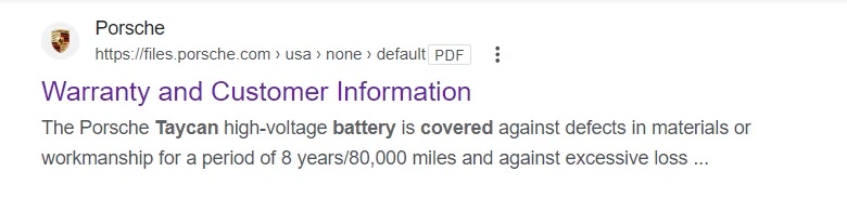 Porsche Taycan Battery warranty 1707851495008