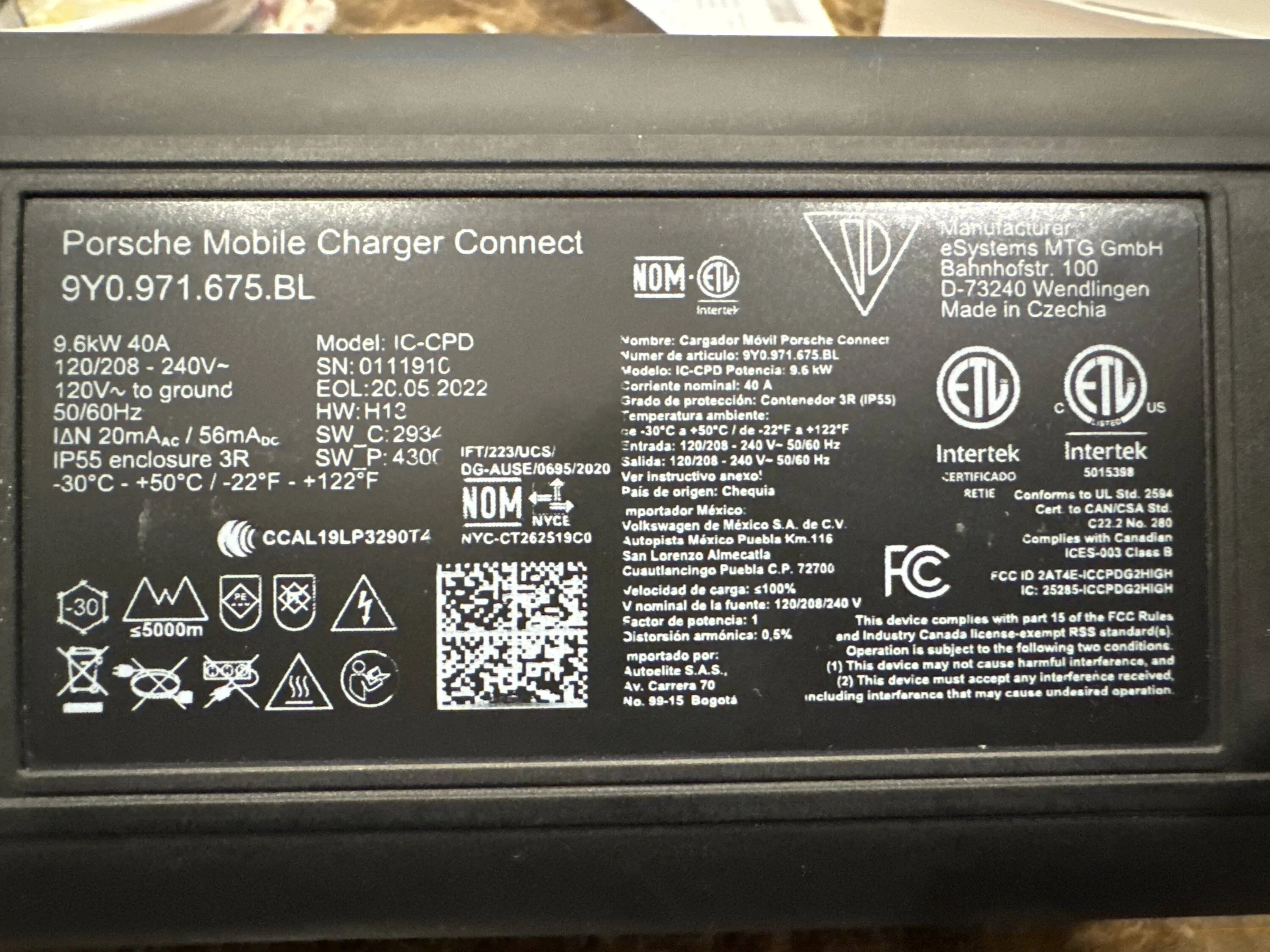 Porsche Taycan New Charger-related recall (for the 240 V cable) (NHTSA ID 23V-841) imag