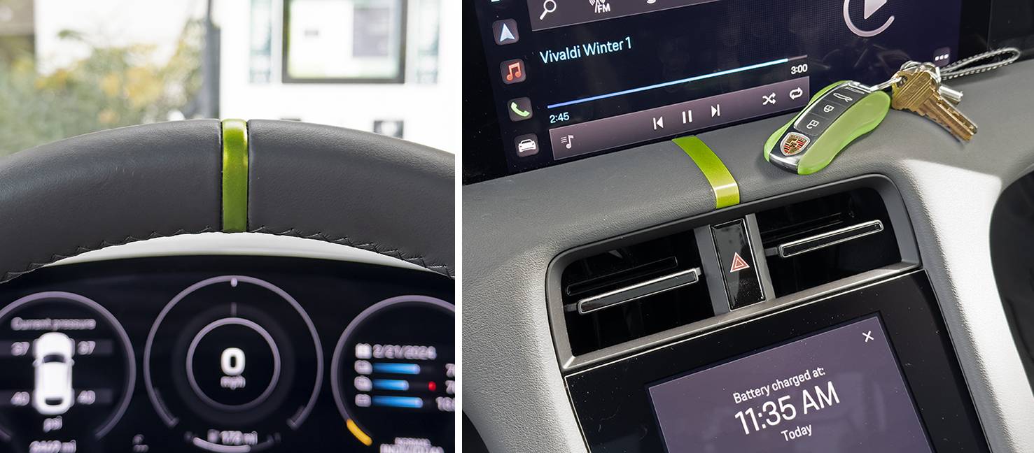 Porsche Taycan This is the best value mod (relative to price!) -- Steering wheel tab color vinyl pippa_mamba_matchy