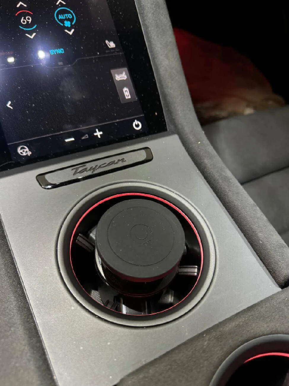Porsche Taycan My first "mod" -- Cupholder Mounted Wireless Charger with MagSafe for Apple iPhone IMG_6949