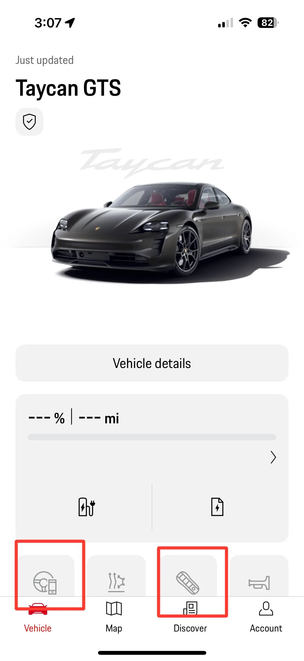 Porsche Taycan Porsche mobile app - scaling issue? The lower icons don’t fit! IMG_8015