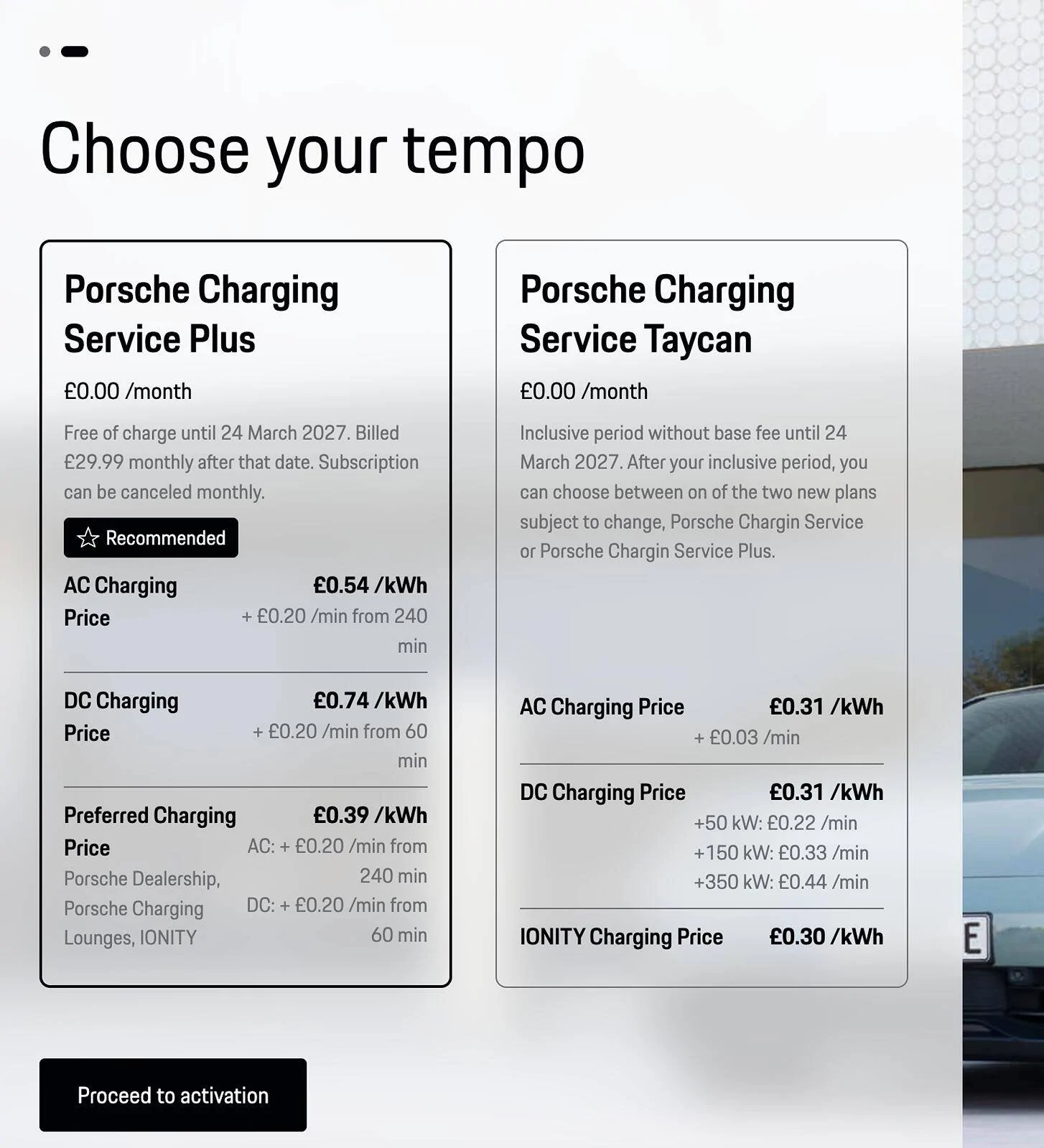 Porsche Taycan Which tariff to choose for Porsche Charging Service UK? Screenshot 2024-03-24 at 08.01.50