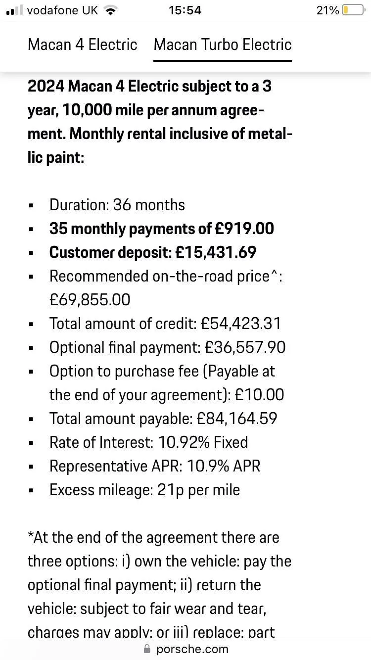 Porsche Taycan Anyone seen any Porsche Finance PCP final value/payment figures for the refresh Taycan yet? IMG_4565