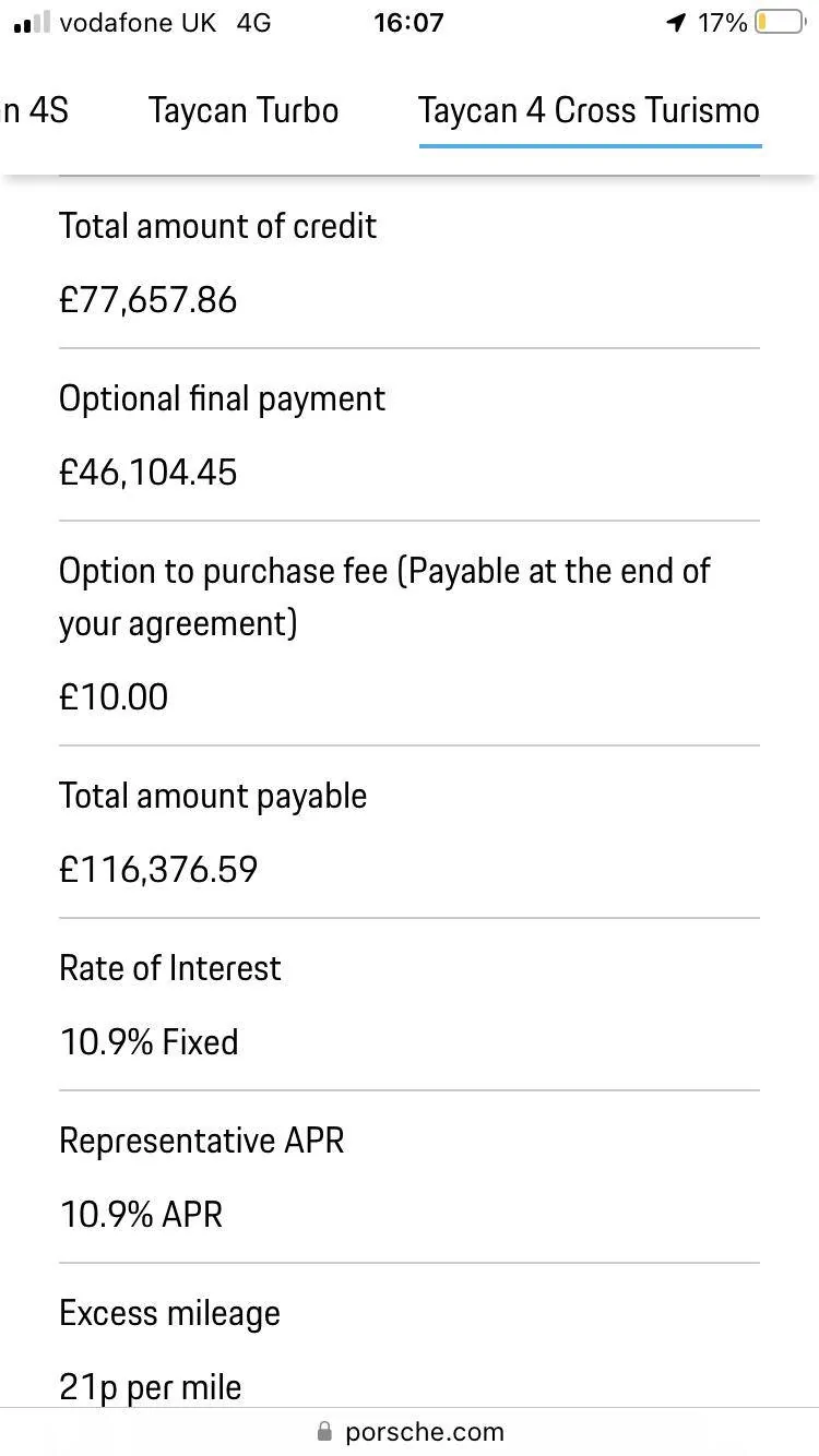 Porsche Taycan Anyone seen any Porsche Finance PCP final value/payment figures for the refresh Taycan yet? IMG_4567
