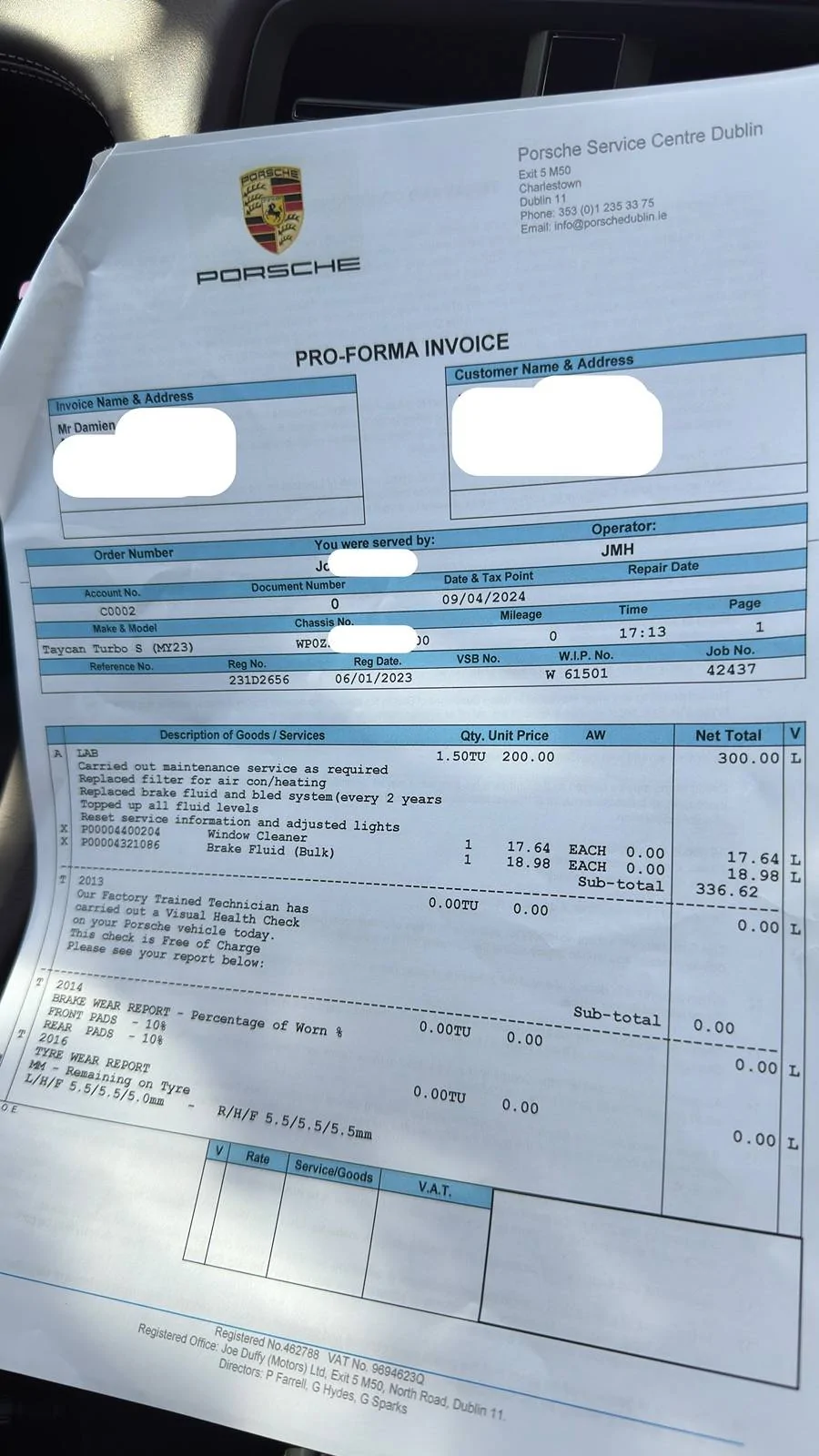 Porsche Taycan UK service & costs IMG_6529