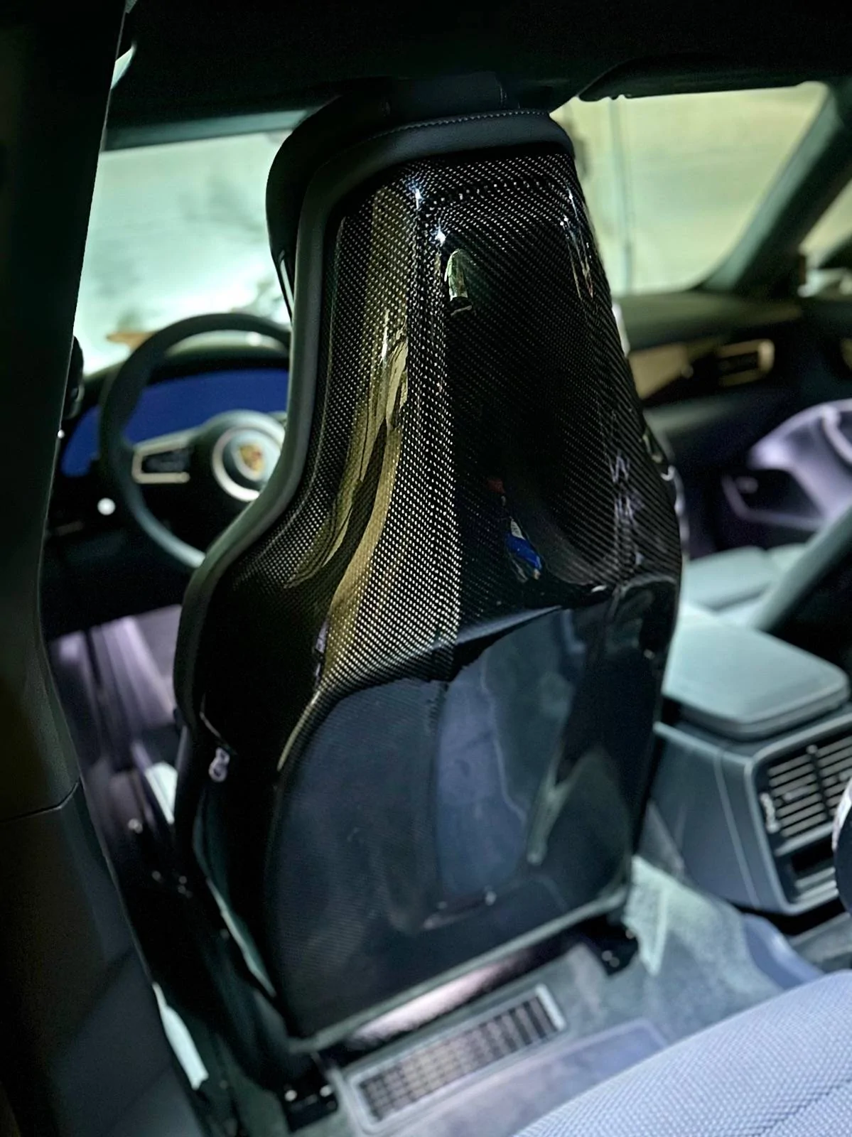 Porsche Taycan Carbon fiber seat back covers with installation steps IMG_1684