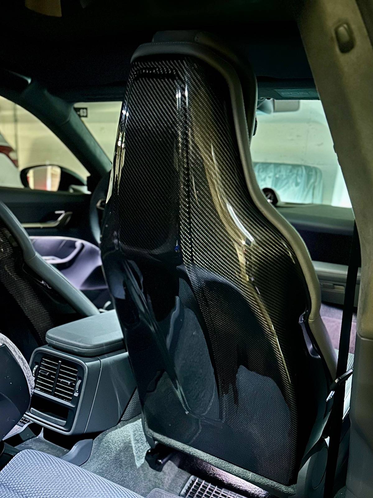 Porsche Taycan Carbon fiber seat back covers with installation steps IMG_1683