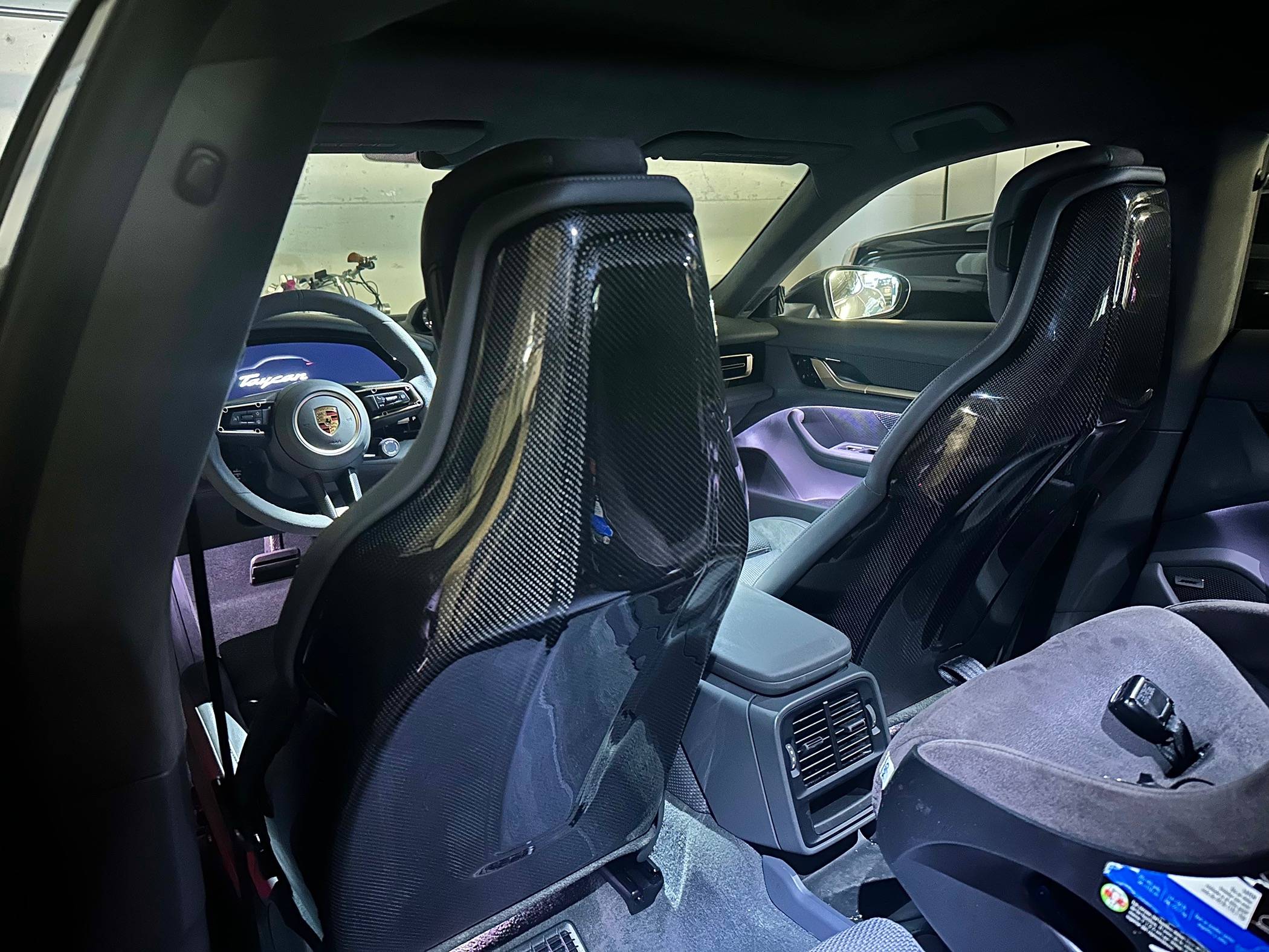 Porsche Taycan Carbon fiber seat back covers with installation steps IMG_1681