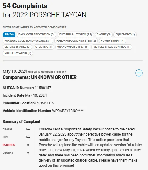 Porsche Taycan Recall: Power Outlet May Cause Charging Cable to Overheat (20-24) APB6 - December 13, 2023 1715607170504-h8