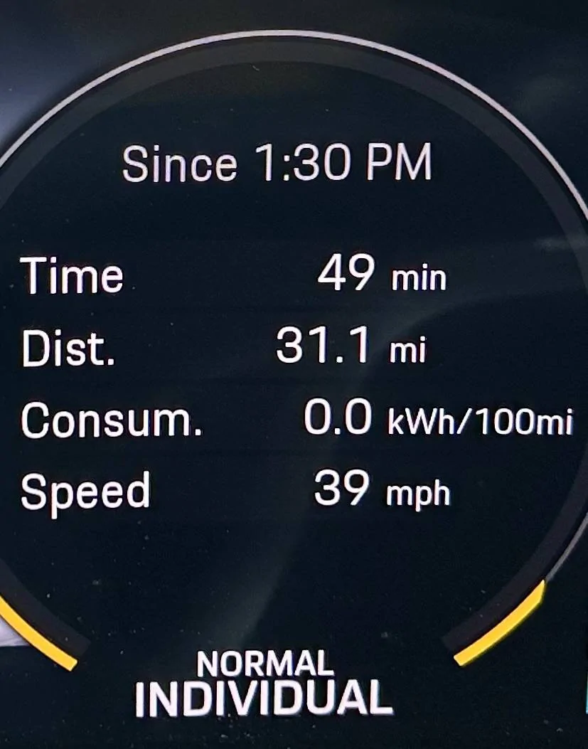 Porsche Taycan Kyle Conner goes 311 miles in '25 Taycan 70mph range test IMG_6159