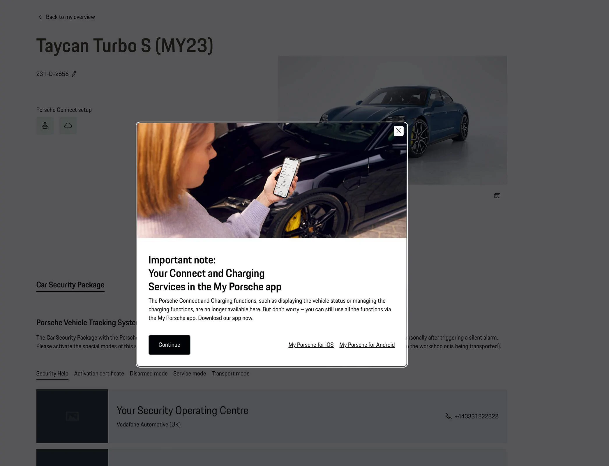 Porsche Taycan My Porsche (via web) being retired. Screenshot 2024-06-15 at 09.31.29