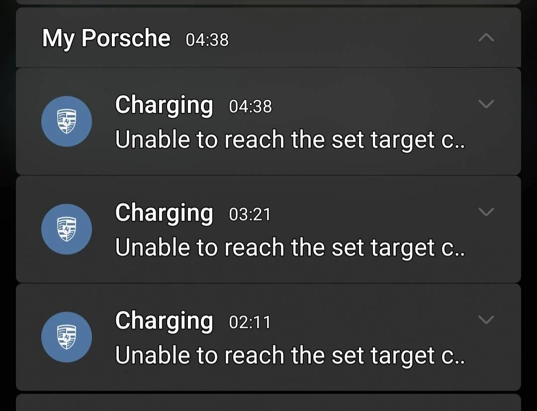 Porsche Taycan UK - Charger issues, High Temperature Screenshot_20231125_073408_One UI Hom