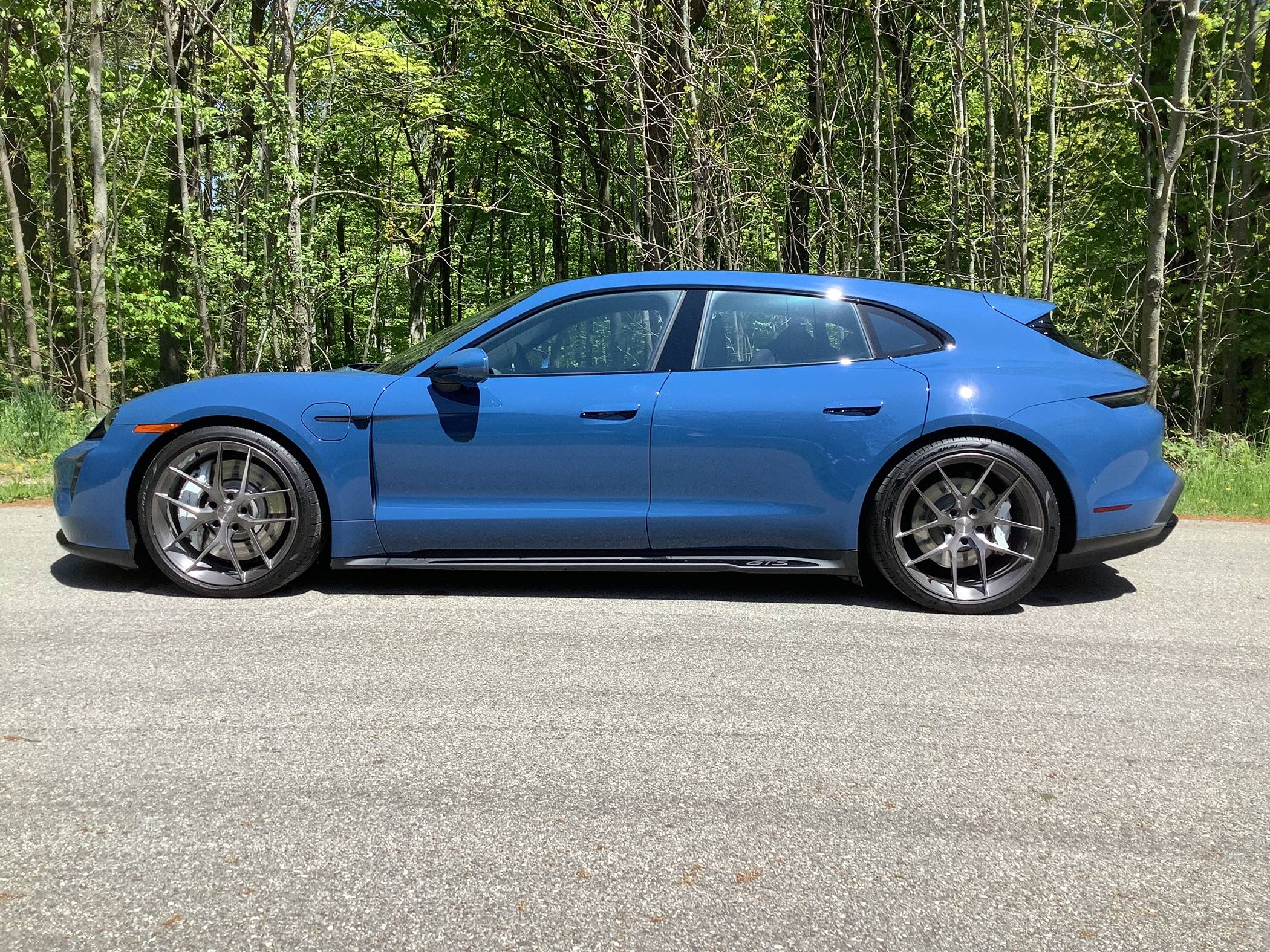 Porsche Taycan Neptune Blue GTS ST on Forgeline VX1 Wheels in Transparent Smoke IMG_0648
