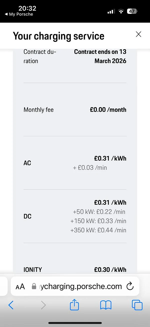 Porsche Taycan Charge card Prices - Porsche automatically changed iy IMG_3841