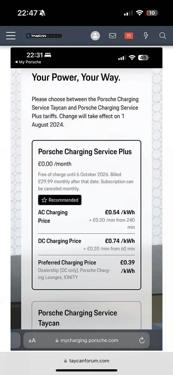 Porsche Taycan Charge card Prices - Porsche automatically changed iy IMG_1261