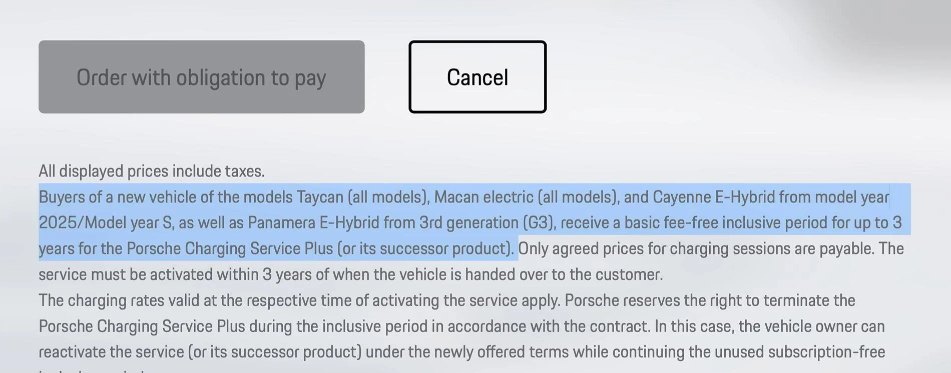 Porsche Taycan Charge card Prices - Porsche automatically changed iy Screenshot 2024-07-14 at 08.52.31