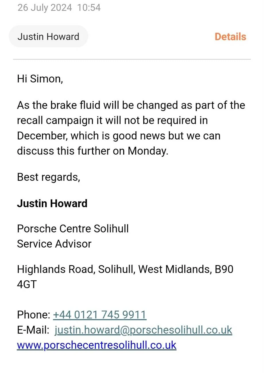 Porsche Taycan Brake Feel Improved After Flush Screenshot_20240727_164739_Email
