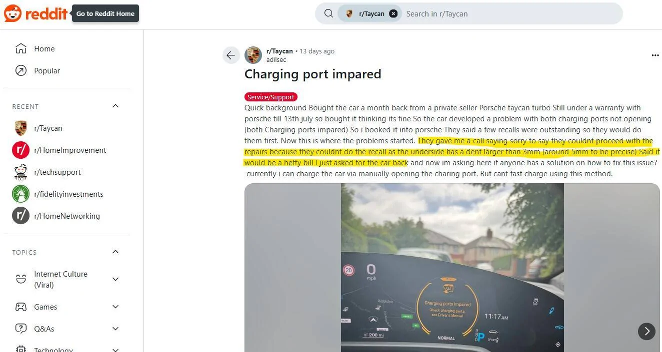 Porsche Taycan Underbody Protection Panel damaged. Batteries and coolant lines need inspection.  $72.5K replacement & labor cost. Dealership is Tom Wood in Indiana 1722617284933-mv