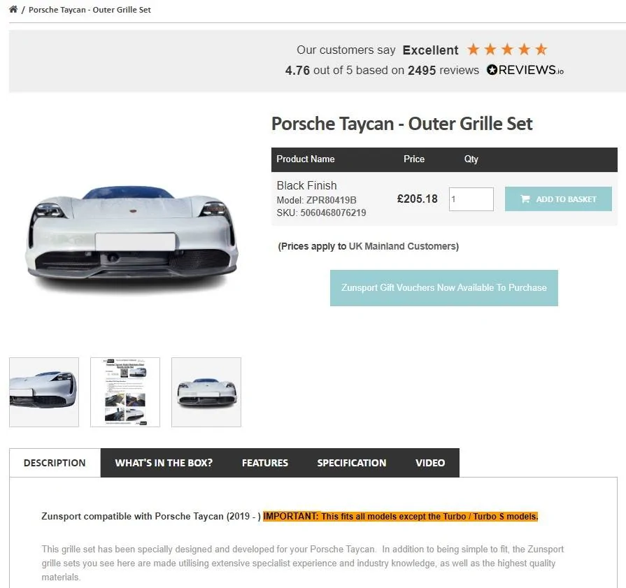 Porsche Taycan I tried the Zunsport grills and I like them Zunsport Grills
