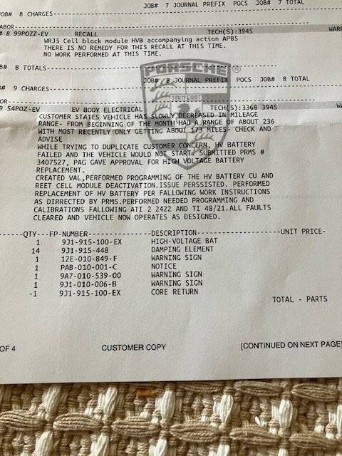Porsche Taycan Taycan battery losing 5% per day when parked. HV Battery Parts List