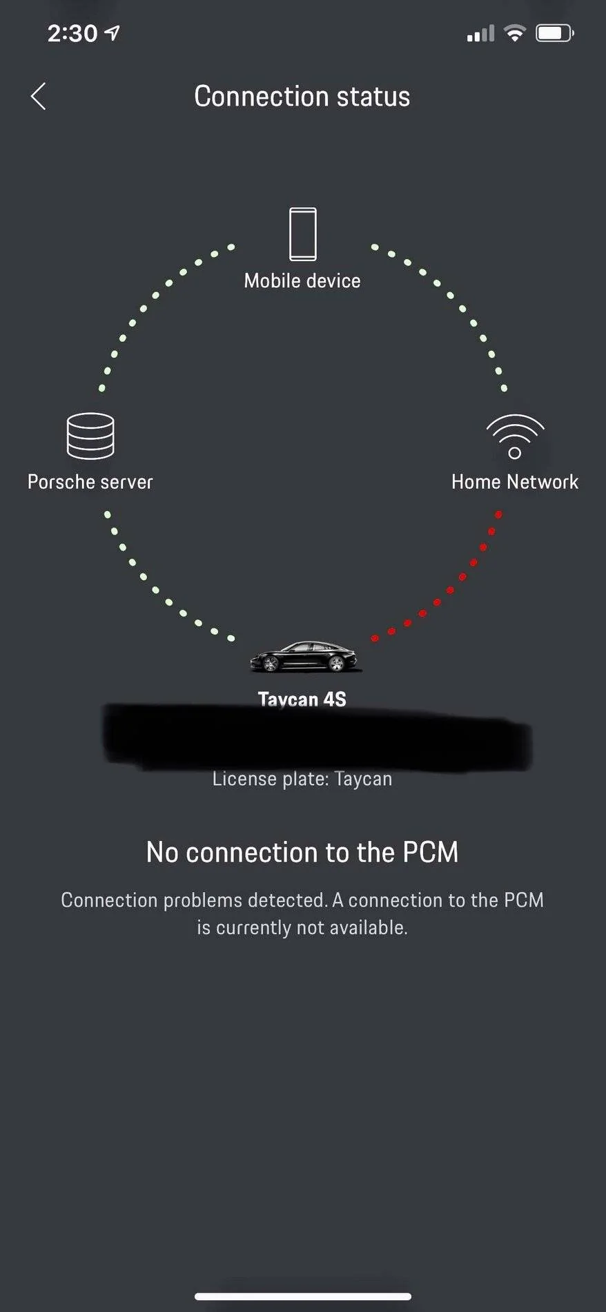 Porsche Taycan Porsche Connect 800 problem PCM connection