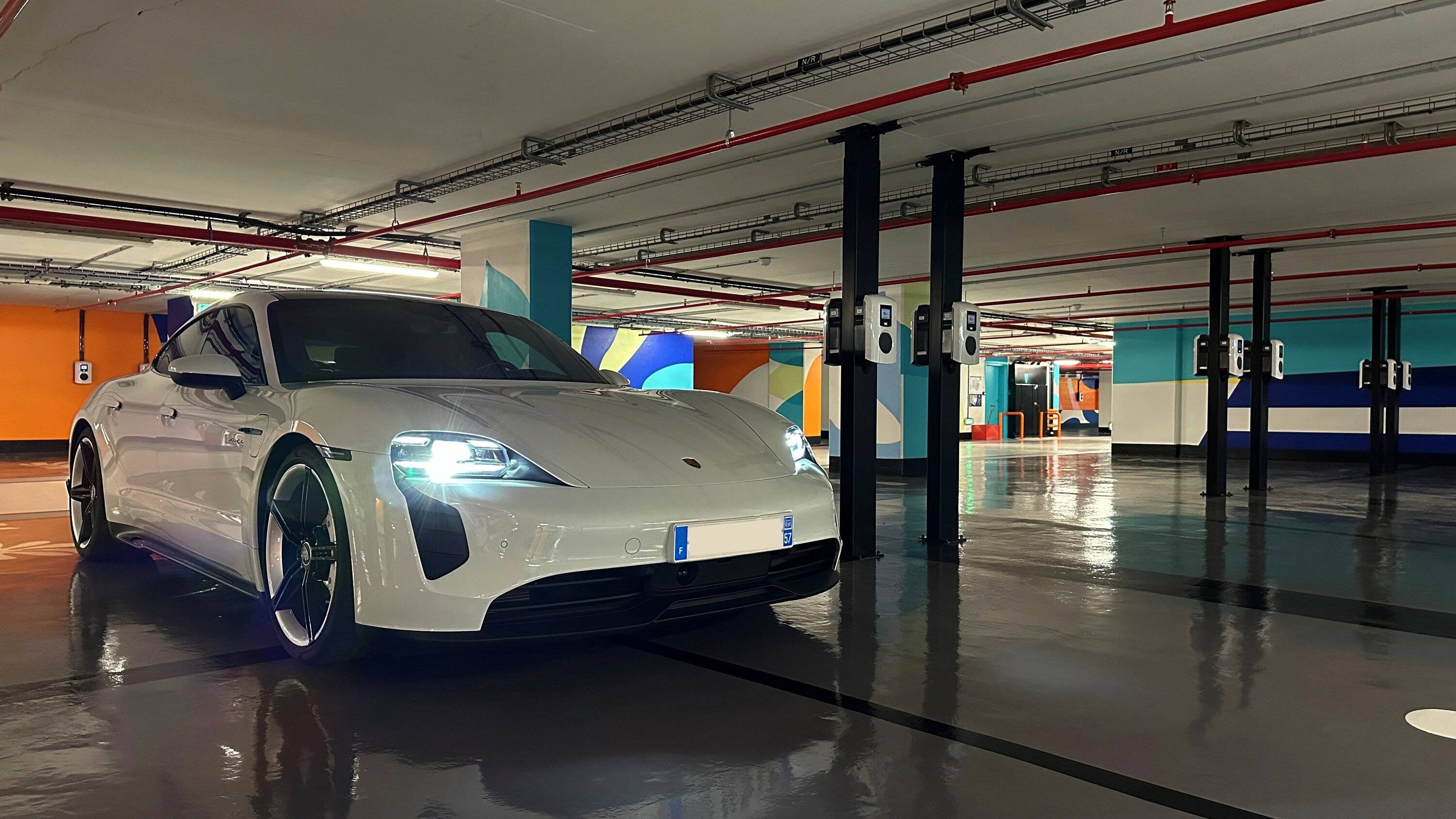Porsche Taycan 500 EV charging spots in this underground parking IMG_3284.JPG