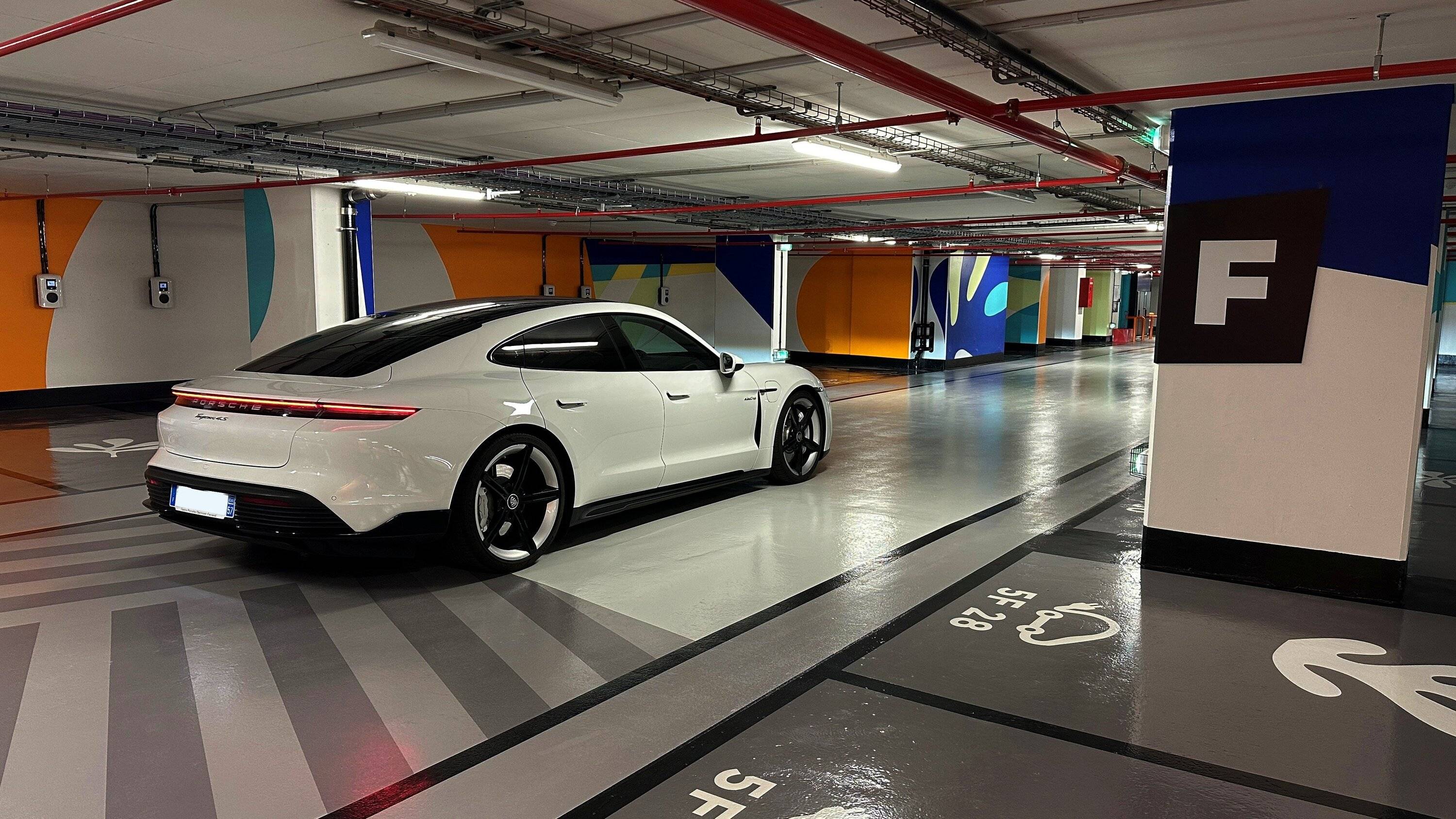 Porsche Taycan 500 EV charging spots in this underground parking IMG_3272.JPG